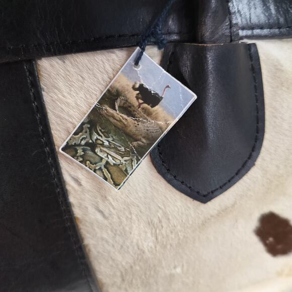 4715) Handmade Brown and White Hair on Cowhide Leather Tote Pacal Brand Mexico - Picture 8 of 11